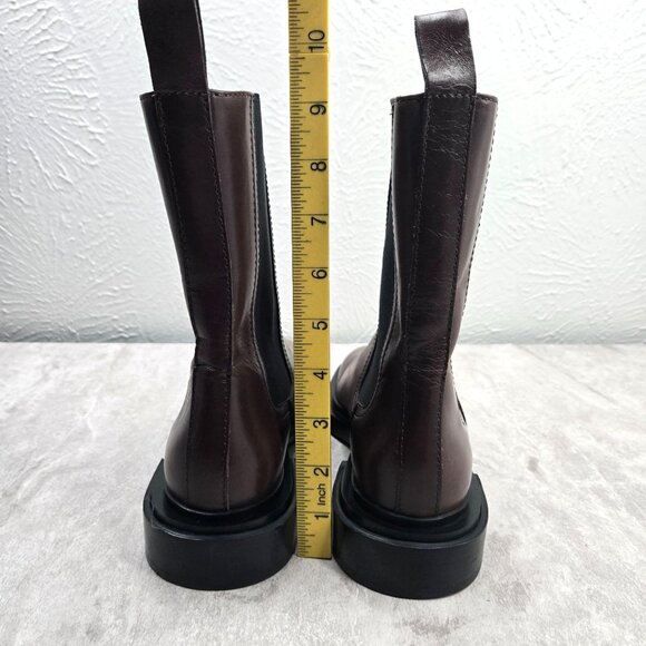 Zara Chelsea Boots Sz 7.5 Dark Brown Leather Preppy Pull On Ankle Booties - Picture 5 of 12